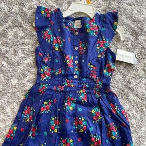 Carter's Navy Floral Button-Front Ruffle Dress